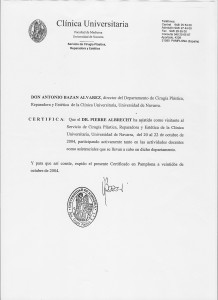 Pierjean Albrecht Certificat Clinica Universitaria de Navarra 2004