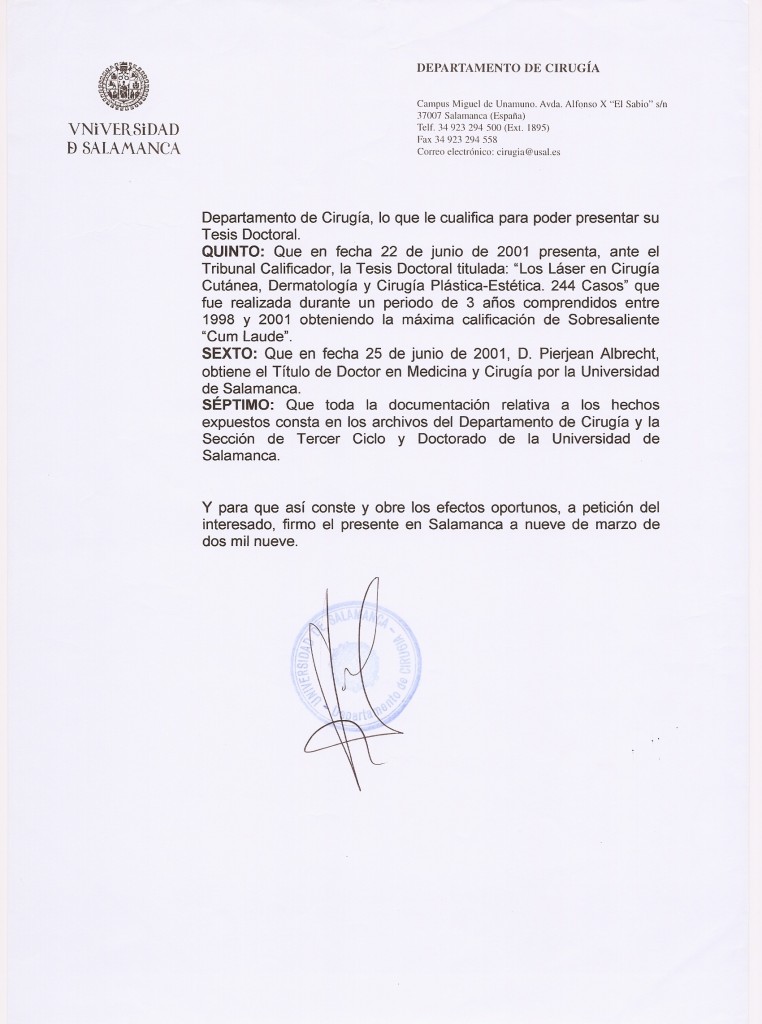 Certificado Universidad de Salamanca - Pierjean (pierre) Albrecht