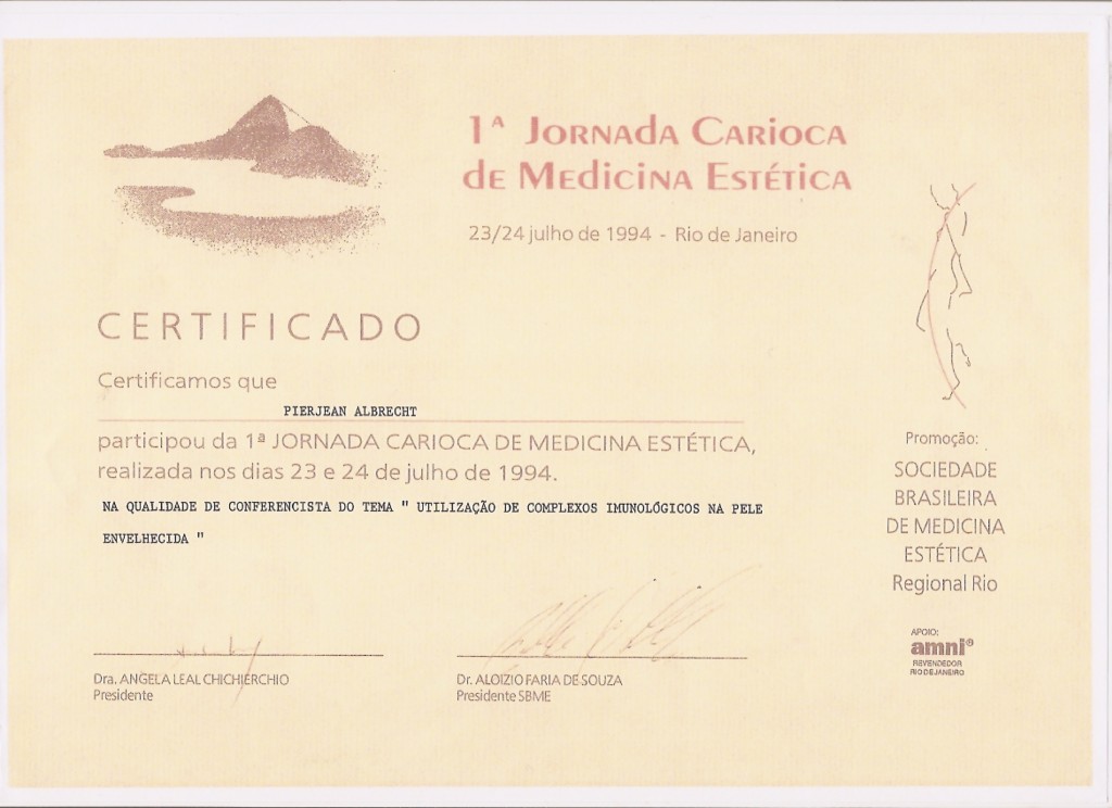 Les immuns-complexes et le veillissement cutanÃ© â€“ Pierjean Albrecht â€“ Rio de Janeiro â€“ 1994